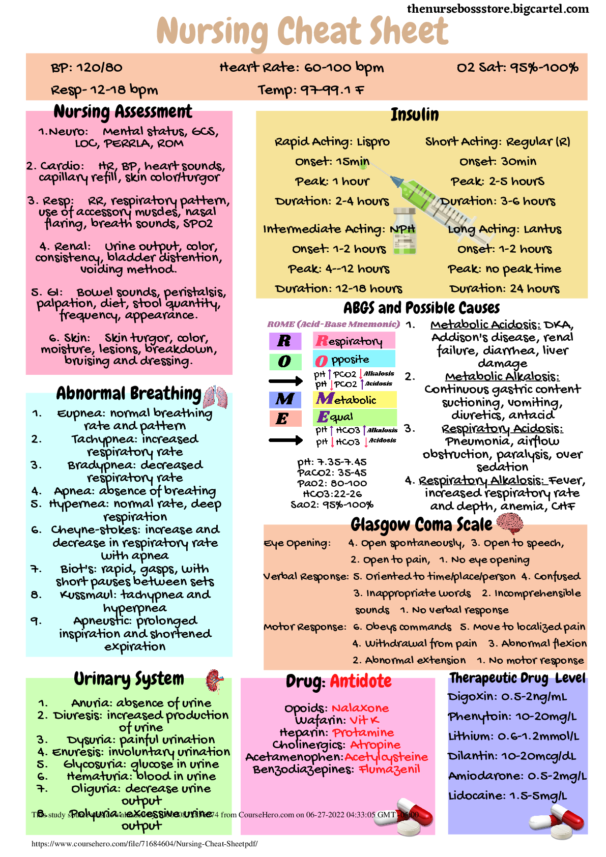 Preview of NR 325 Nursing, Pharmacy, and tldr Diabetes Cheat Sheet